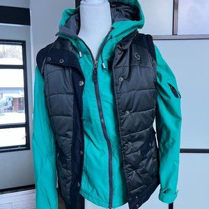 Scott Womens Two Piece Green/Black Hooded Ski Jacket Size S